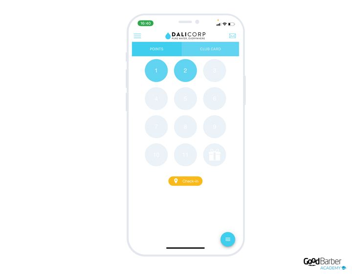 Dali Corp's loyalty card in the app, used for internal workshops.