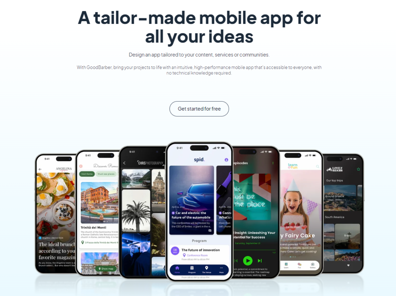 GoodBarber app builder, variety of templates and layouts across mobile apps