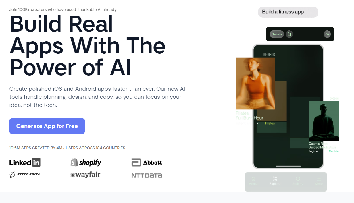 Thunkable, Build Real Apps With The Power of AI homepage