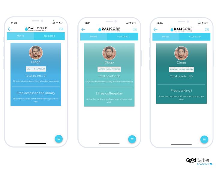 Dali Corp's member cards in the app, with the statuses reserved for employees.