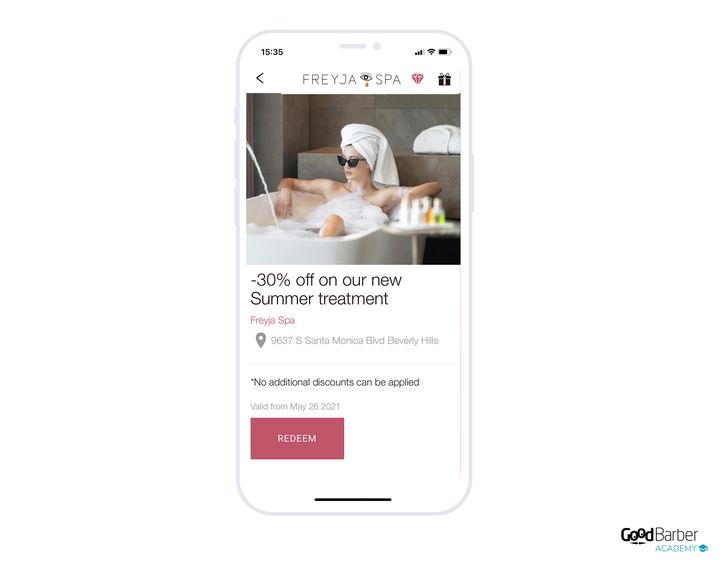 Freyja Spa's coupon in the app, with its activation button.