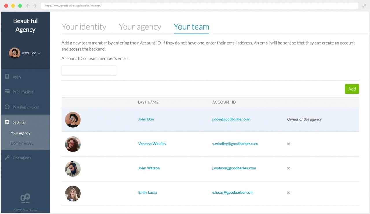 App reseller program: screenshot of the dashboard for resellers to manage developers team and customers apps within the app builder's CMS