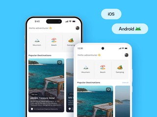 Two smartphones featuring a native application interface, compatible with iOS and Android.