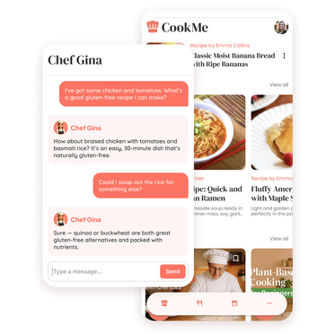 Sample chat between a cooking app’s Chatbot and a gluten-free user.