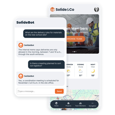 Example conversation between the Chatbot of a construction company's internal app and an employee
