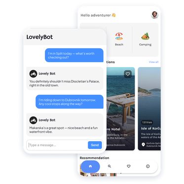 Example of a conversation between the Chatbot of a tourism app in Croatia and a motorcyclist visiting the country.