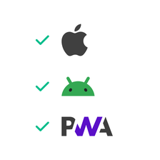 Apple, Android and PWA logos validated to illustrate application compliance with stores.
