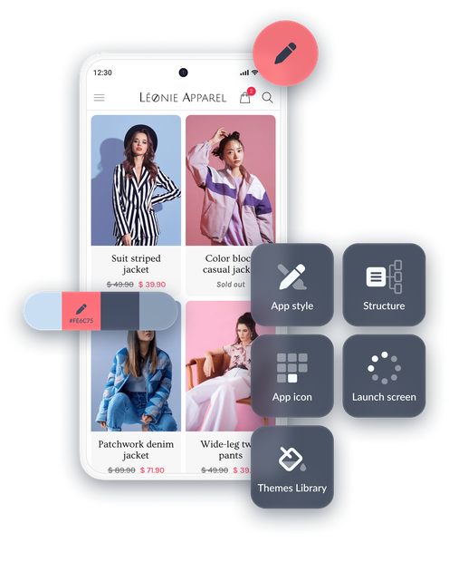 GoodBarber app customization interface