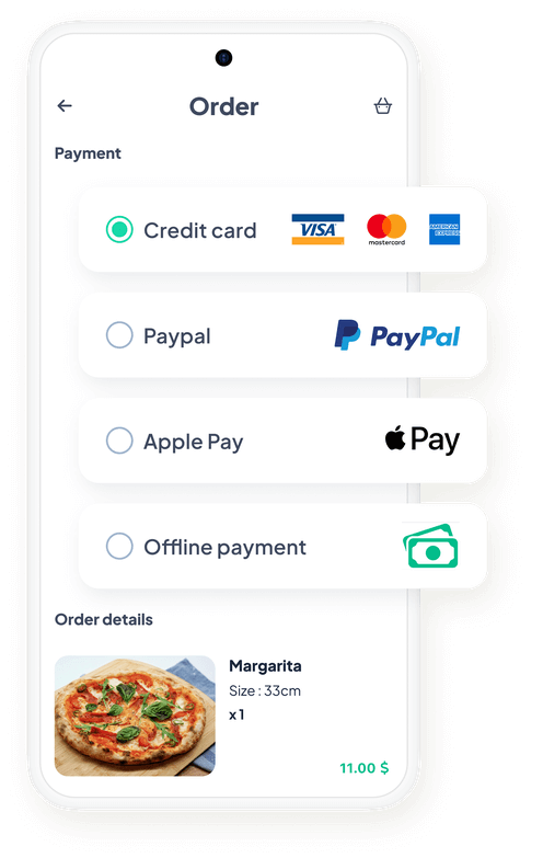 Mobile interface displaying online payment options